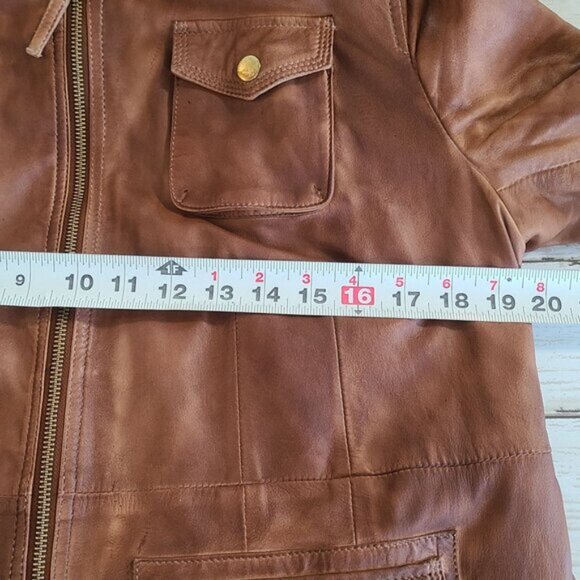 Black Rivet Brown Leather Hooded Jacket Coat Faux Fur Flannel Lined Rugged XL - Picture 6 of 9